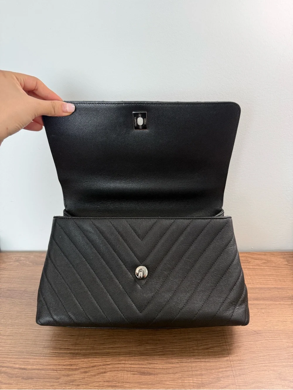 Chanel Caviar Chevron Quilted Small Coco Handle Flap Black (*price is firm*)